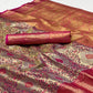 Wine & Pink Floral Woven Kanjivaram Silk Saree