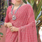 Gajari Pink Foil Printed With Swarovski Work Chiffon Saree