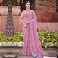 Pink Foil Printed With Swarovski Work Chiffon Saree