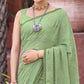 Pista Green Foil Printed With Swarovski Work Chiffon Saree