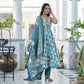 Blue Printed Anarkali Style Chanderi Suit