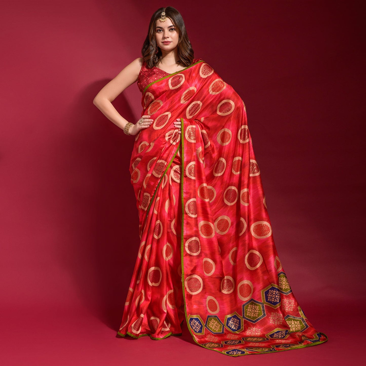 Red Foil Printed Art Silk Saree