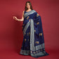 Blue Floral Foil Printed Art Silk Saree