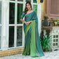 Green Solid Chiffon Saree With Tassels