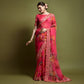 Pink Floral Printed Georgette Saree With Embroidered Border