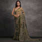 Green Printed With Mirror Work Georgette Saree