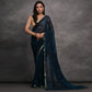 Blue Printed With Mirror Work Georgette Saree