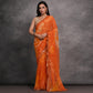 Orange Printed With Mirror Work Georgette Saree