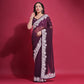 Wine Embroidered Georgette Saree