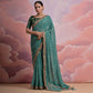 Green Leheriya Printed With Embroidered Border Georgette Saree