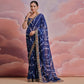 Blue  Printed With Embroidered Border Georgette Saree