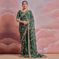 Green  Printed With Embroidered Border Georgette Saree