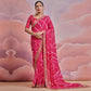 Pink  Printed With Embroidered Border Georgette Saree