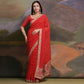 Red Bandhej Printed Georgette Saree With Tassels