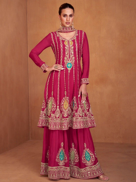 Royal Pink Elegance Pakistani Kurta Sharara Dupatta Set