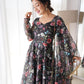 Midnight Blooms Black Floral Organza Taby Silk Gown with Dupatta