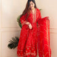 Red Regal Elegance: Heavy Reyon Mill Foil Print Suit Set with Lace Dupatta