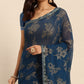 Blue Floral Foil Printed Zomato Saree