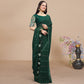 Green Woven Georgette Saree With Tassels