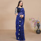 Navy Blue Woven Georgette Saree With Tassels