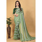 Green Zari Striped Georgette Saree With Tassels