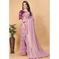 Pink Zari Striped Georgette Saree With Tassels