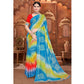 Blue Bandhani Printed Georgette Saree With Zari Border