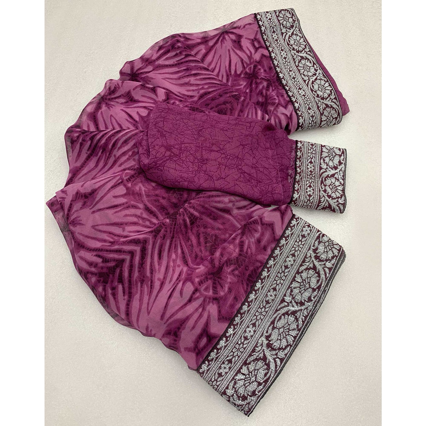 Mauve Shibori Printed Georgette Saree With Woven Border