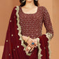 Maroon Sequins Embroidered Georgette Semi Stitched Anarkali Suit