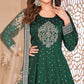 Green Floral Embroidered Tapetta Silk Semi Stitched Anarkali Suit