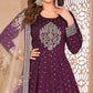 Purple Floral Embroidered Tapetta Silk Semi Stitched Anarkali Suit