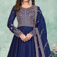 Blue Embroidered Art Silk Semi Stitched Anarkali Suit