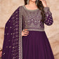 Purple Embroidered Art Silk Semi Stitched Anarkali Suit