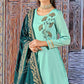 Turquoise Handwork Embroidered Art Silk Anarkali Suit