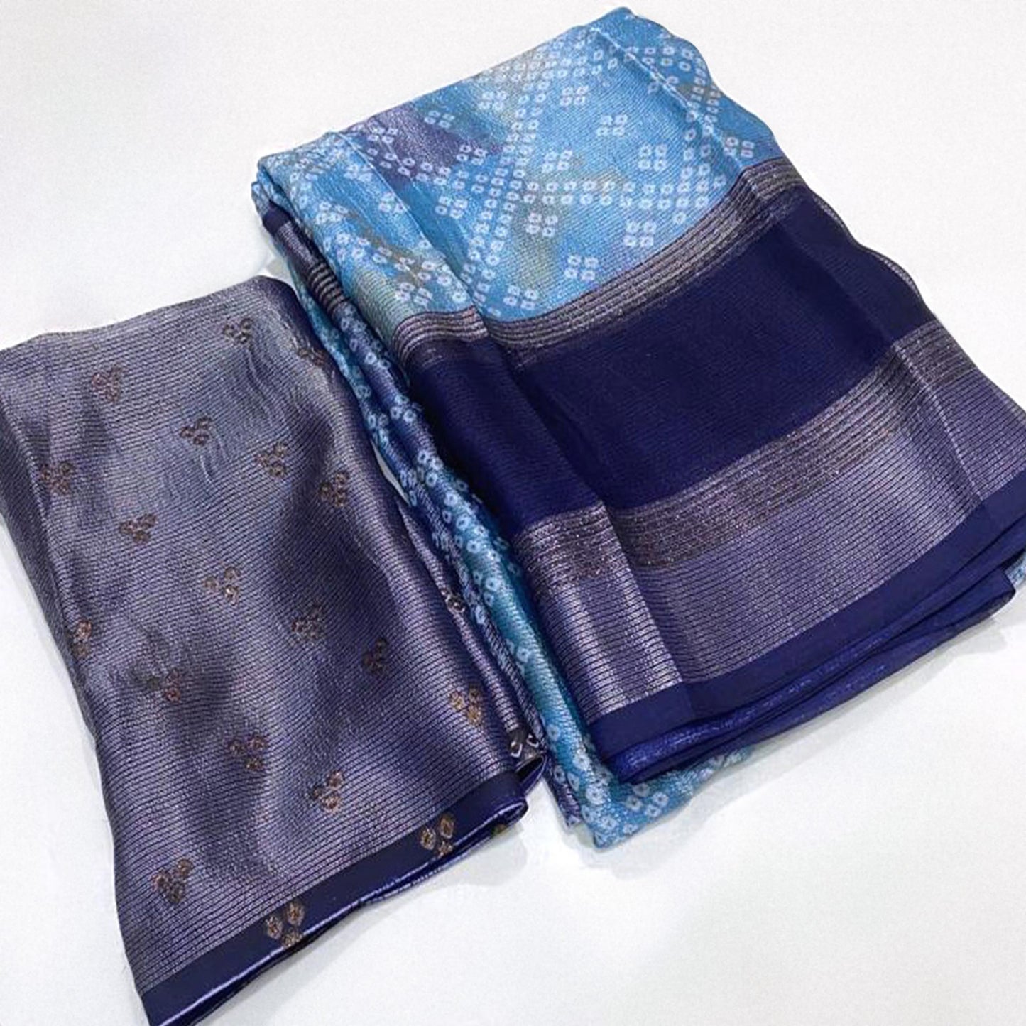 Blue Bandhani Printed Chiffon Saree With Zari Border