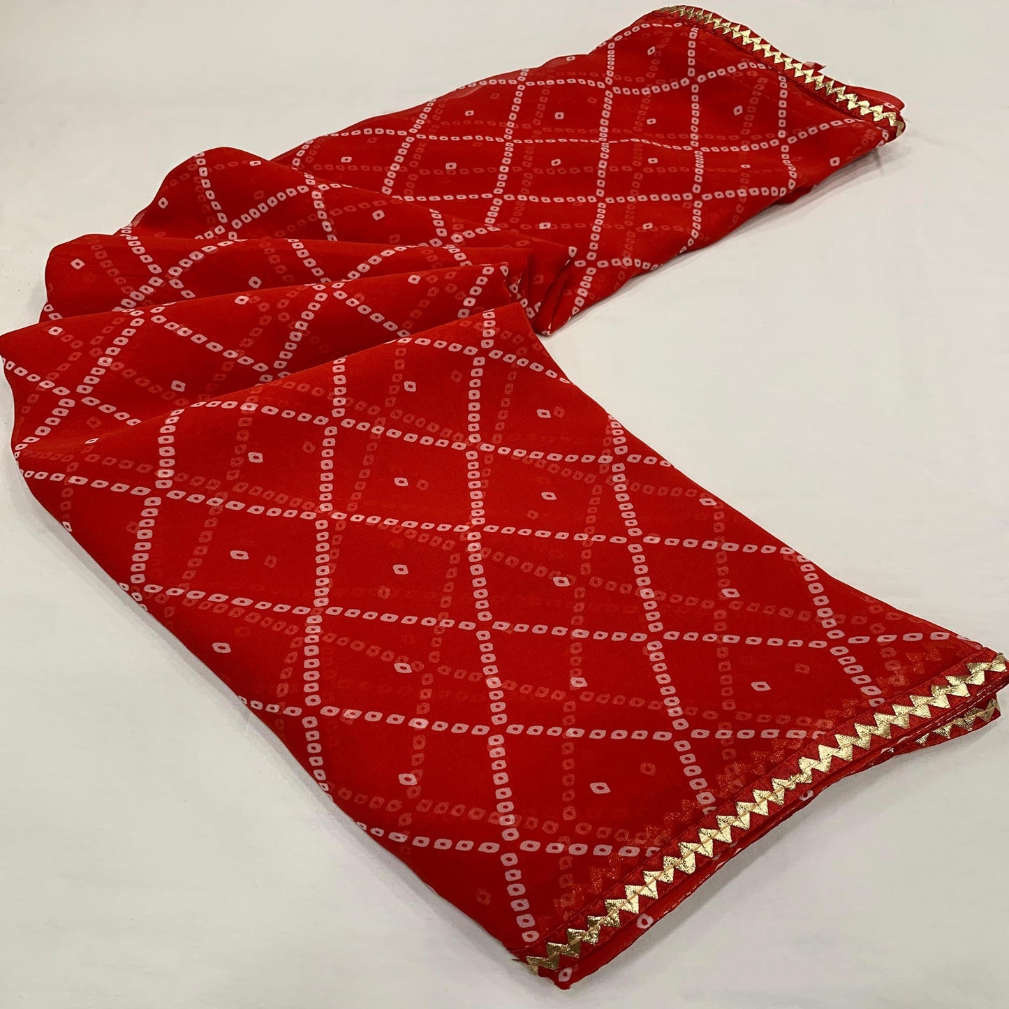 Red Bandhani Printed Georgette Saree