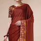 Rust Swarovski With Bandhani Printed Border Art Silk Saree