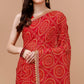 Red Bandhani Printed Chiffon Saree