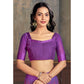 Purple Printed Chiffon Saree With Woven Border