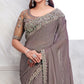 Grey Floral Sequins Embroidered Georgette Saree