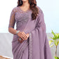 Lavender Floral Sequins Embroidered Georgette Saree