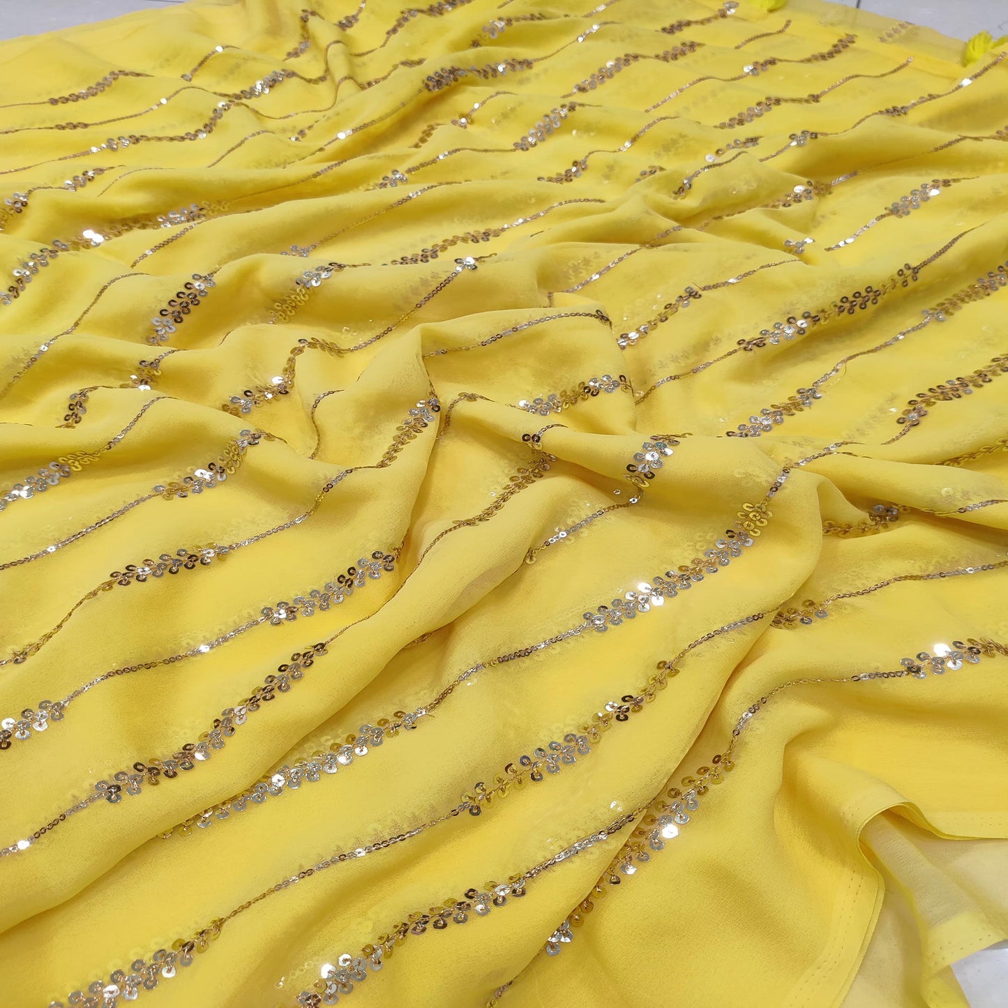 Yellow Sequins Embroidered Georgette Saree