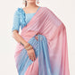 Peach & Sky Blue Printed Georgette Saree