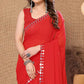 Red Embroidered Butti Work Georgette Saree