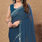 Teal Blue Embroidered Butti Work Georgette Saree