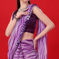 Purple Printed With Embroidered Border Georgette Saree