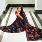 Navy Blue Floral Printed Georgette Saree