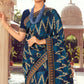 Navy Blue Printed Art Silk Saree