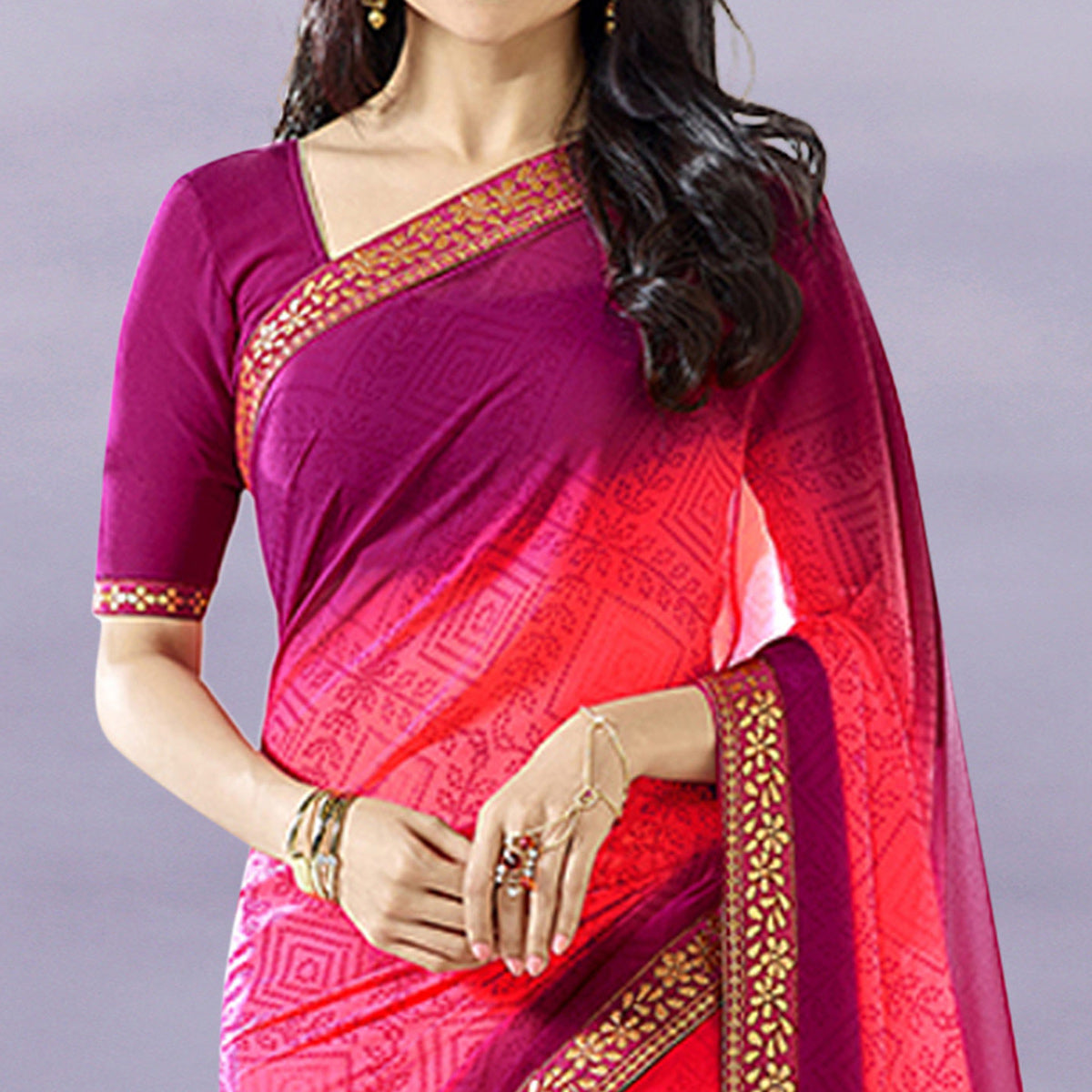 Pink Bandhani Printed Georgette Saree