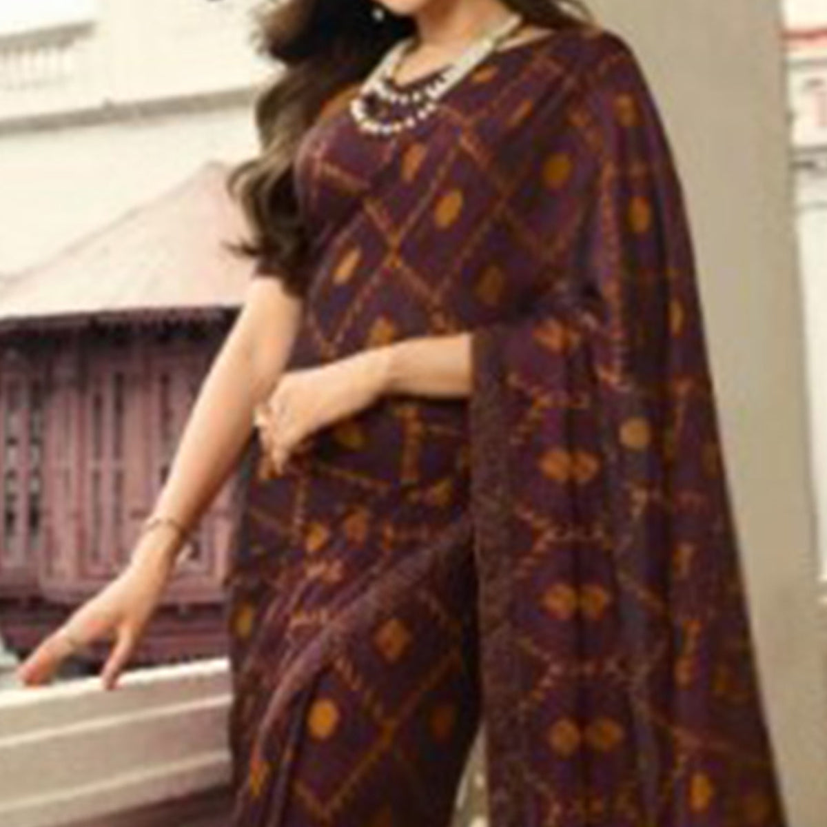 Purple Printed Art Silk Saree With Lace Border